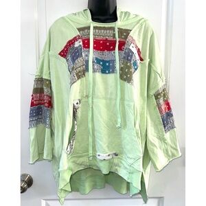 Blue Velvet Brand Hoodie Top in a light green color with bandana patching